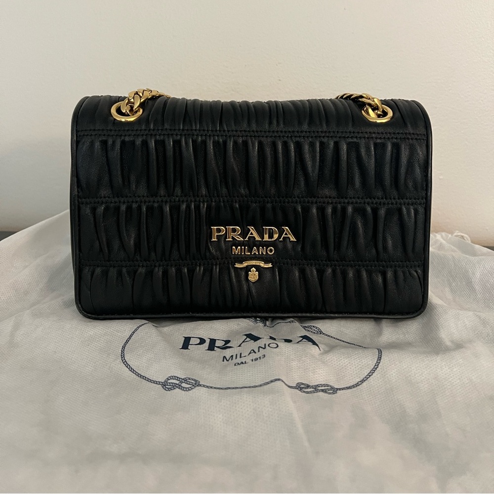 Prada Black Quilted Leather Shoulder Bag with Gold Hardware
